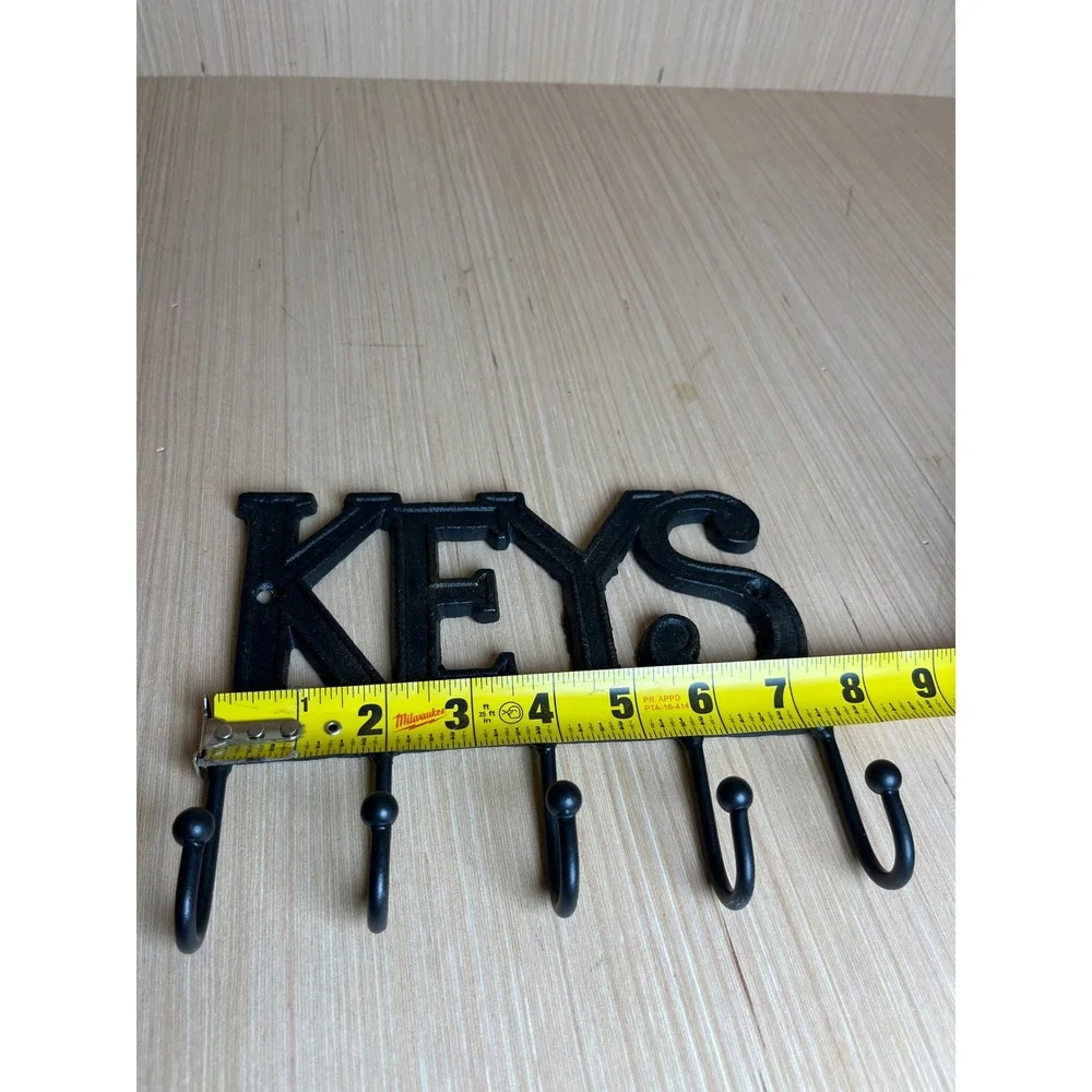 Vintage Cast Iron Wall Mounted Key Rack 5 Hook Entryway Organizer Black Rustic